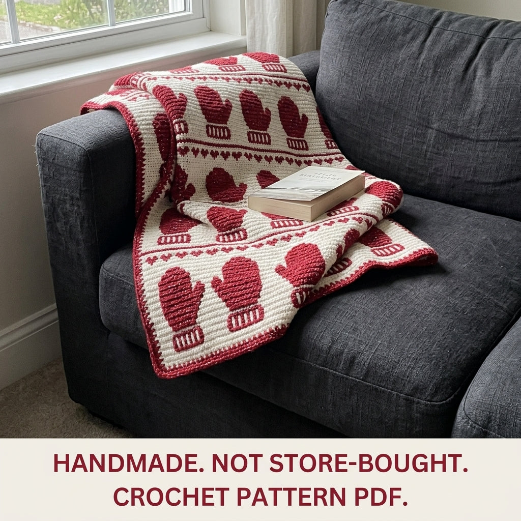 Mitten Crochet Blanket Pattern PDF – Christmas Tapestry Crochet Throw in Red and White