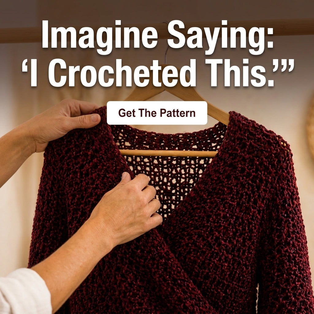 Wrap Front Sweater Crochet Pattern — Textured Surplice Jumper with 3/4 Sleeves, Sizes XS–3XL, US Terms, PDF Download