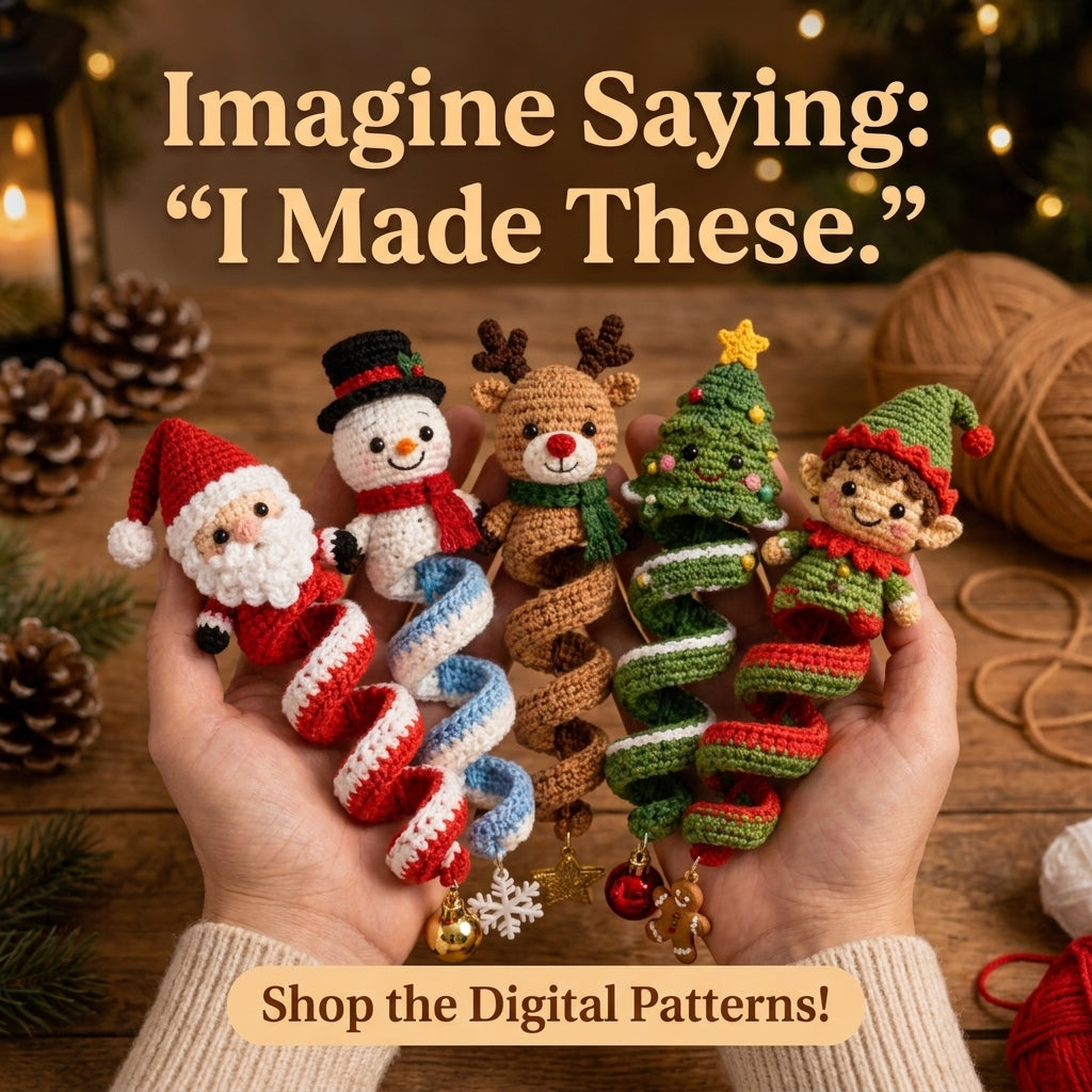 Christmas Spiral Ornament Crochet Pattern | Set of 5 Hanging Decorations | Santa, Snowman, Reindeer, Tree & Elf | PDF Instant Download
