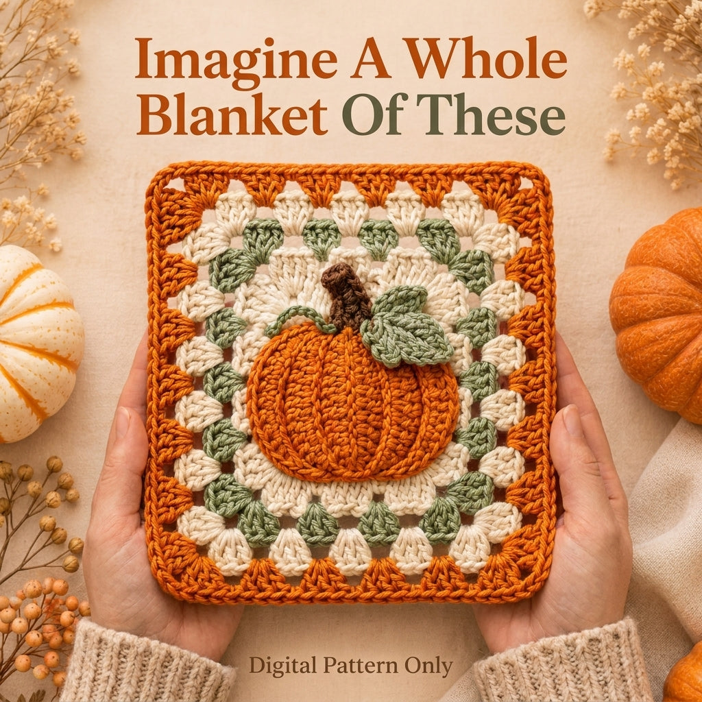 Pumpkin Granny Square Crochet Pattern — Autumn Motif Square for Blankets, Cushions and Bags, US Terms, PDF Download