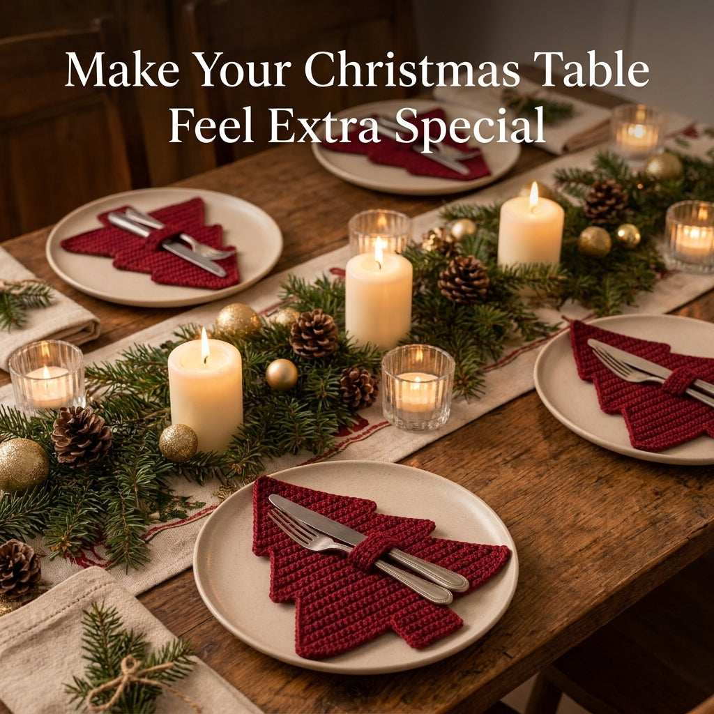 Christmas Tree Placemat Crochet Pattern — Festive Table Set with Matching Napkin Ring, US Terms, PDF Download