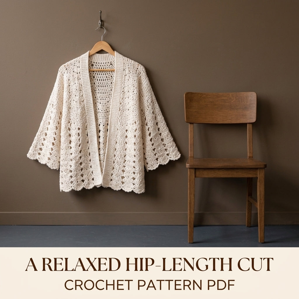 Lace Kimono Cardigan Crochet Pattern PDF – Fan Lace Cardigan with Wide Sleeves