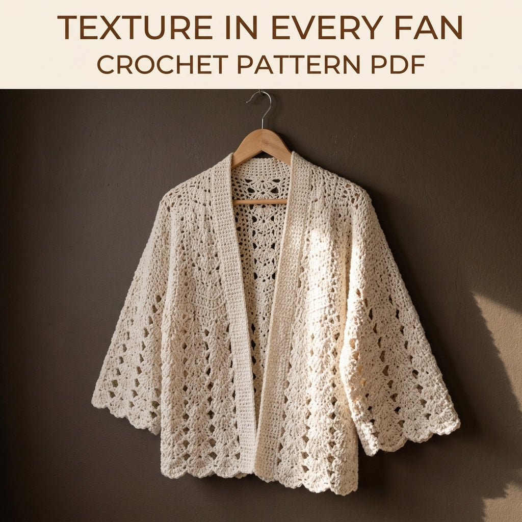 Lace Kimono Cardigan Crochet Pattern PDF – Fan Lace Cardigan with Wide Sleeves