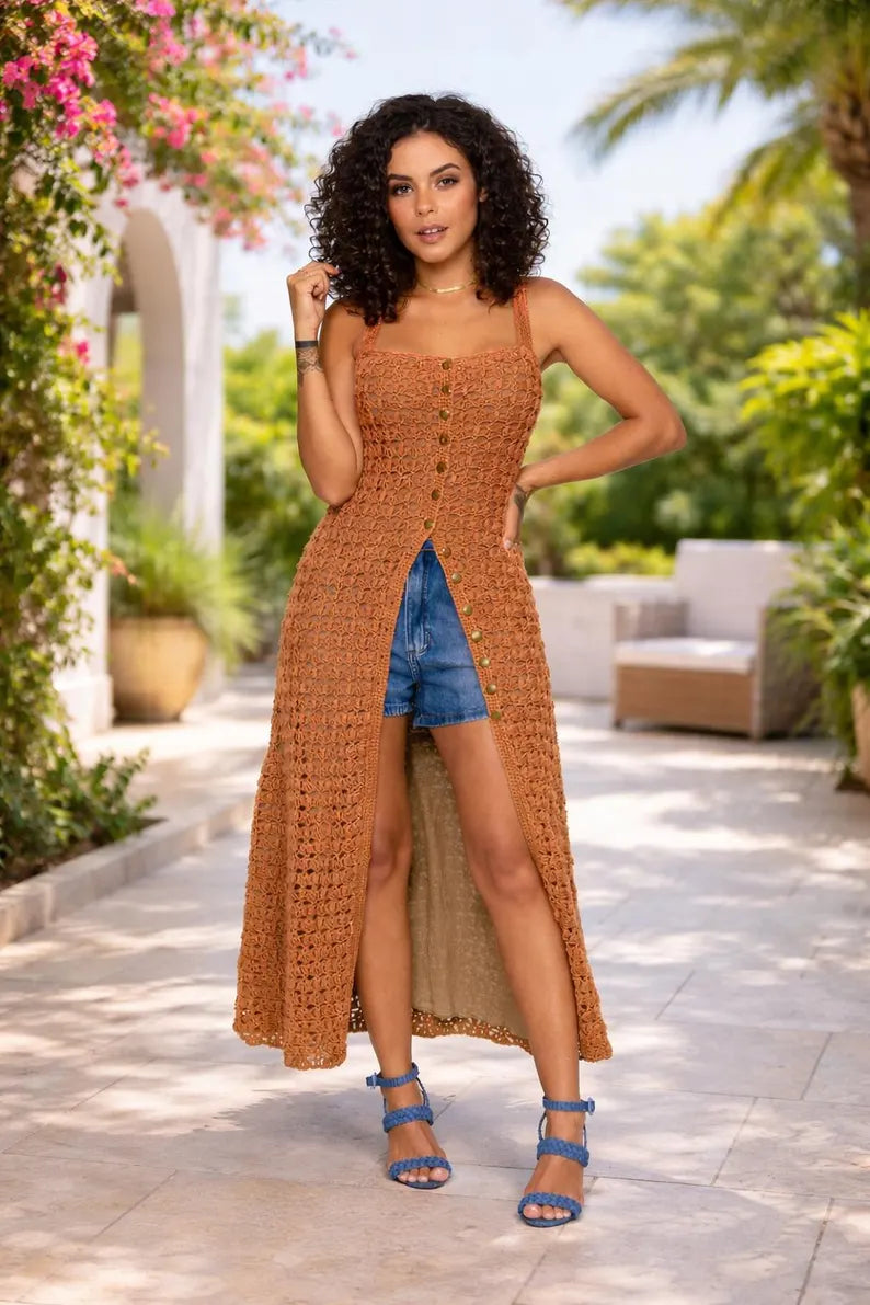 Crochet Dress Pattern, Summer Boho Lace Button-Front (PDF Download)