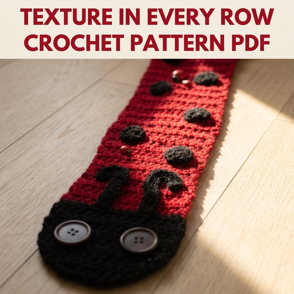 Ladybug Scarf Crochet Pattern PDF – Fun Kids Scarf with Button Eyes and Spots
