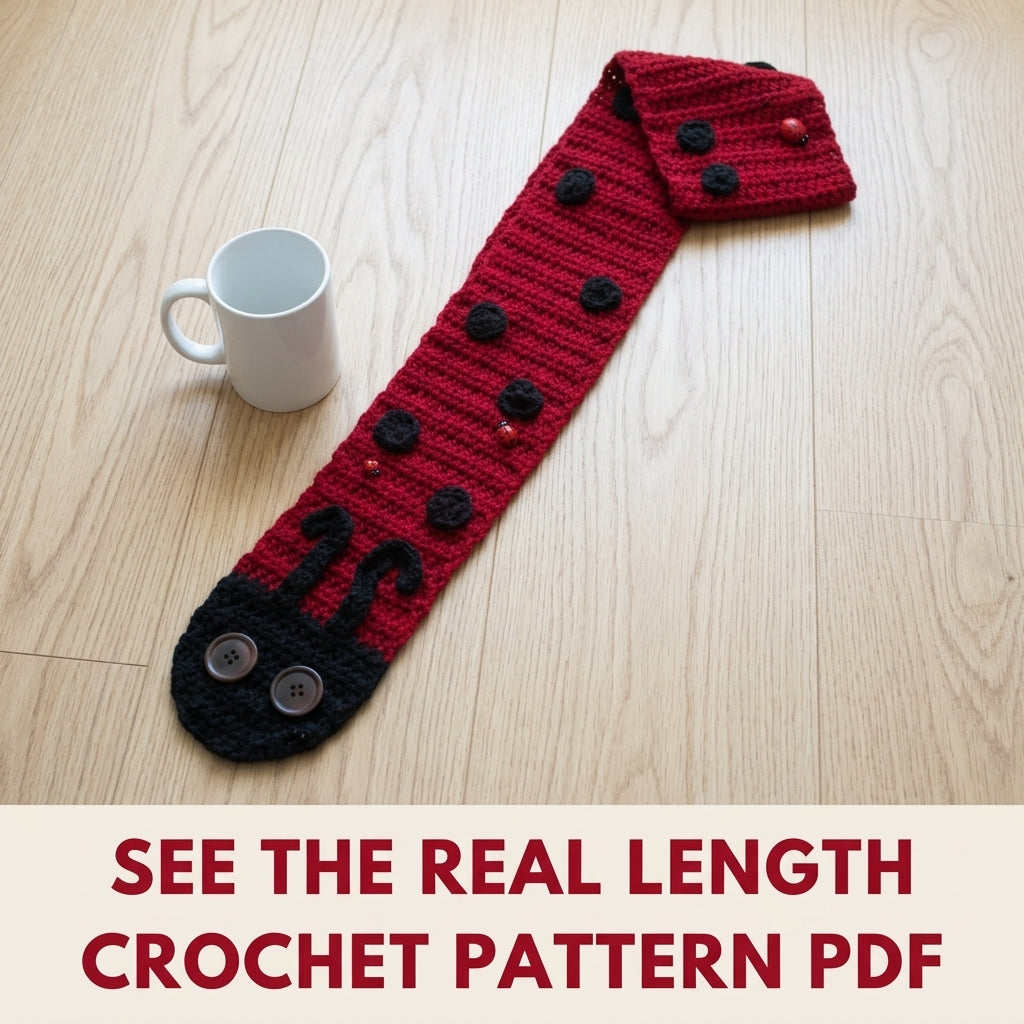 Ladybug Scarf Crochet Pattern PDF – Fun Kids Scarf with Button Eyes and Spots