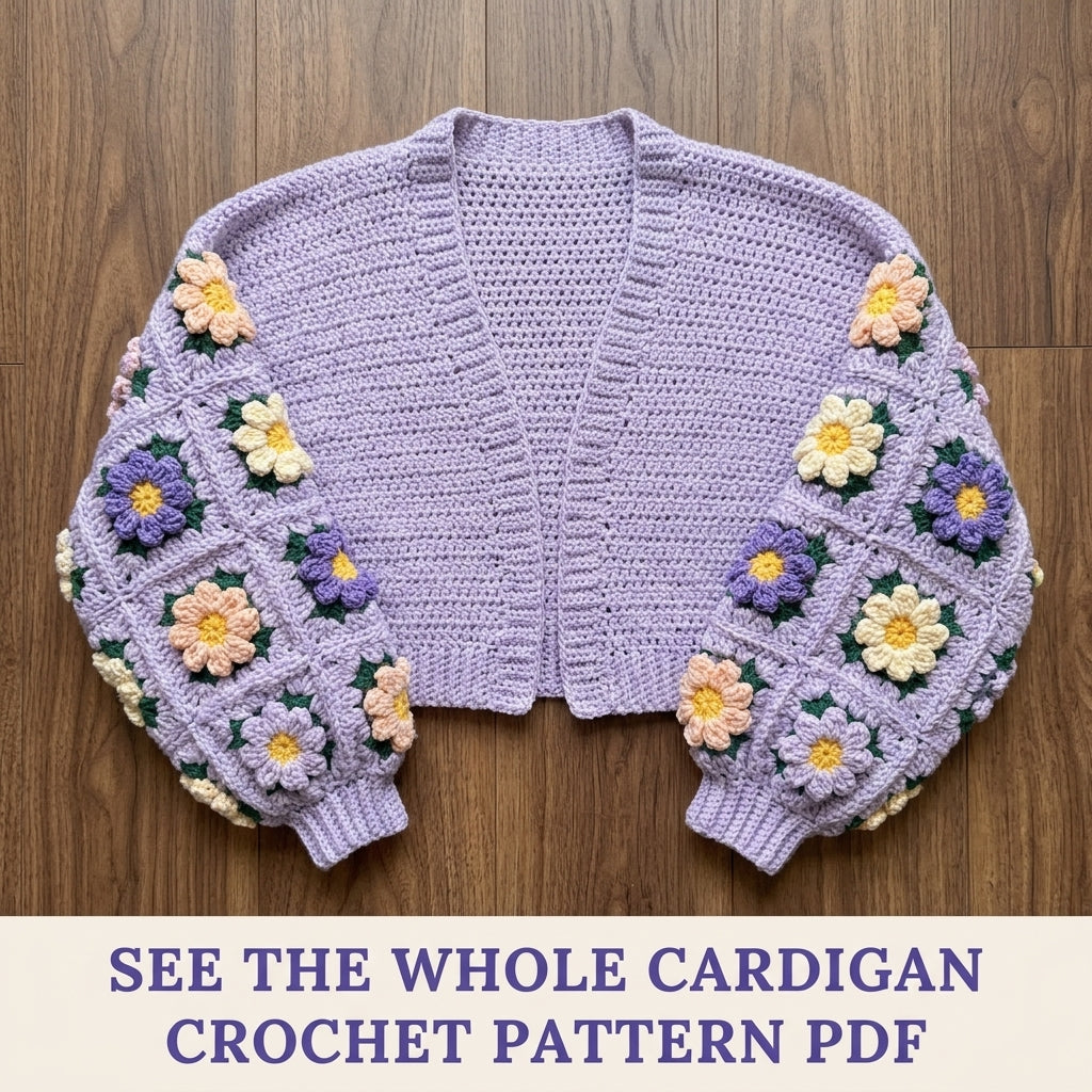Lavender Flower Square Cardigan Crochet Pattern PDF – Oversized Granny Sleeve Cardigan
