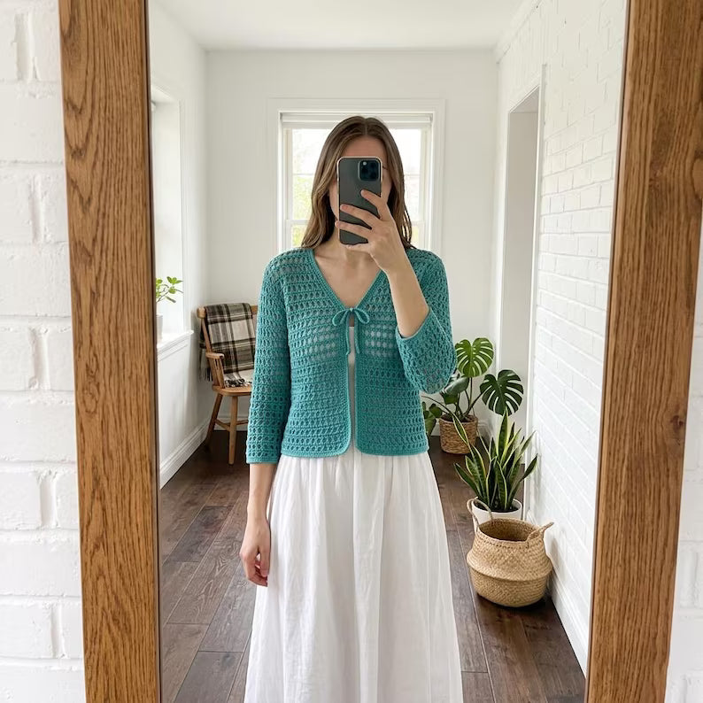 Boho Crochet Mesh Cardigan Pattern PDF - Lightweight V-Neck Summer Sweater, Sizes XS to 5XL, Instant Download