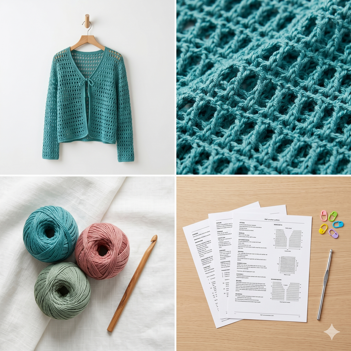 Boho Crochet Mesh Cardigan Pattern PDF - Lightweight V-Neck Summer Sweater, Sizes XS to 5XL, Instant Download