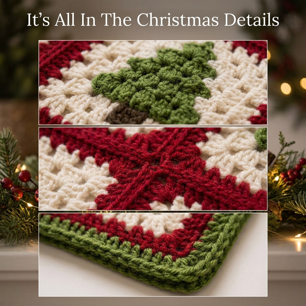 Christmas Tree Granny Square Blanket Crochet Pattern — Festive Throw in Red, Green and Cream, 4 Sizes, US Terms, PDF Download