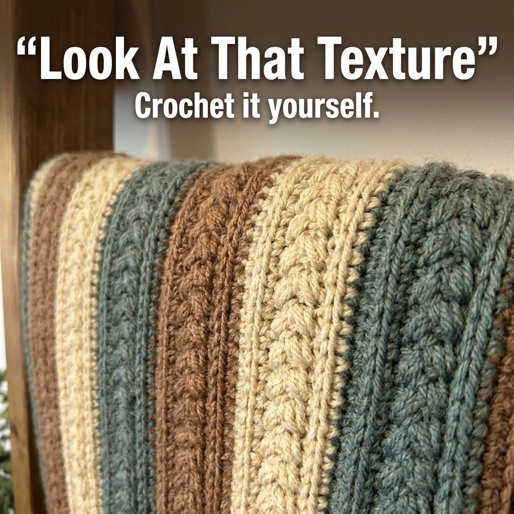 Cabled Stripe Blanket Crochet Pattern — Textured Braid Throw in Earth Tones, 4 Sizes, US Terms, PDF Download