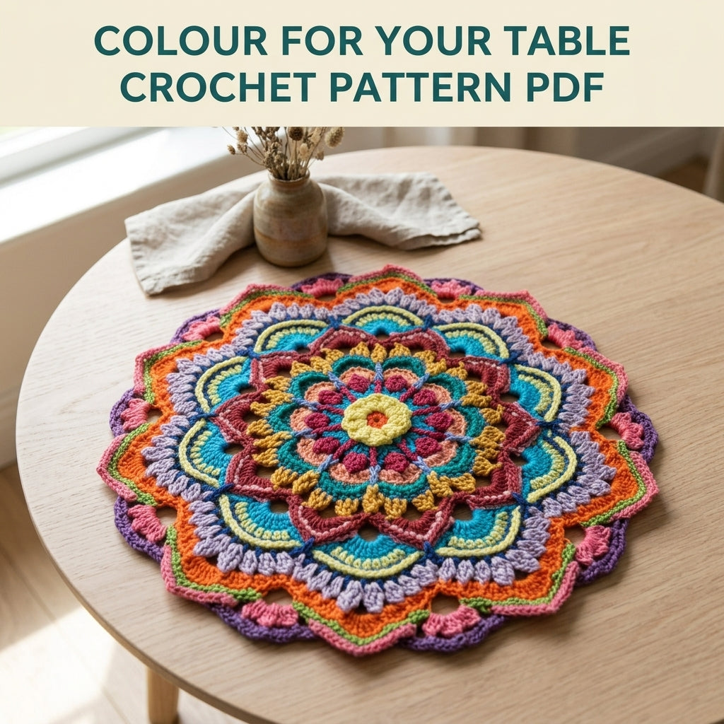 Rainbow Mandala Crochet Pattern PDF – Colourful Round Doily for Yarn Scraps