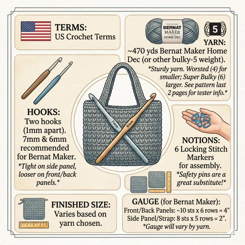 Boho Crochet Tote Bag Pattern | Textured Shoulder Market Bag DIY (PDF Download)