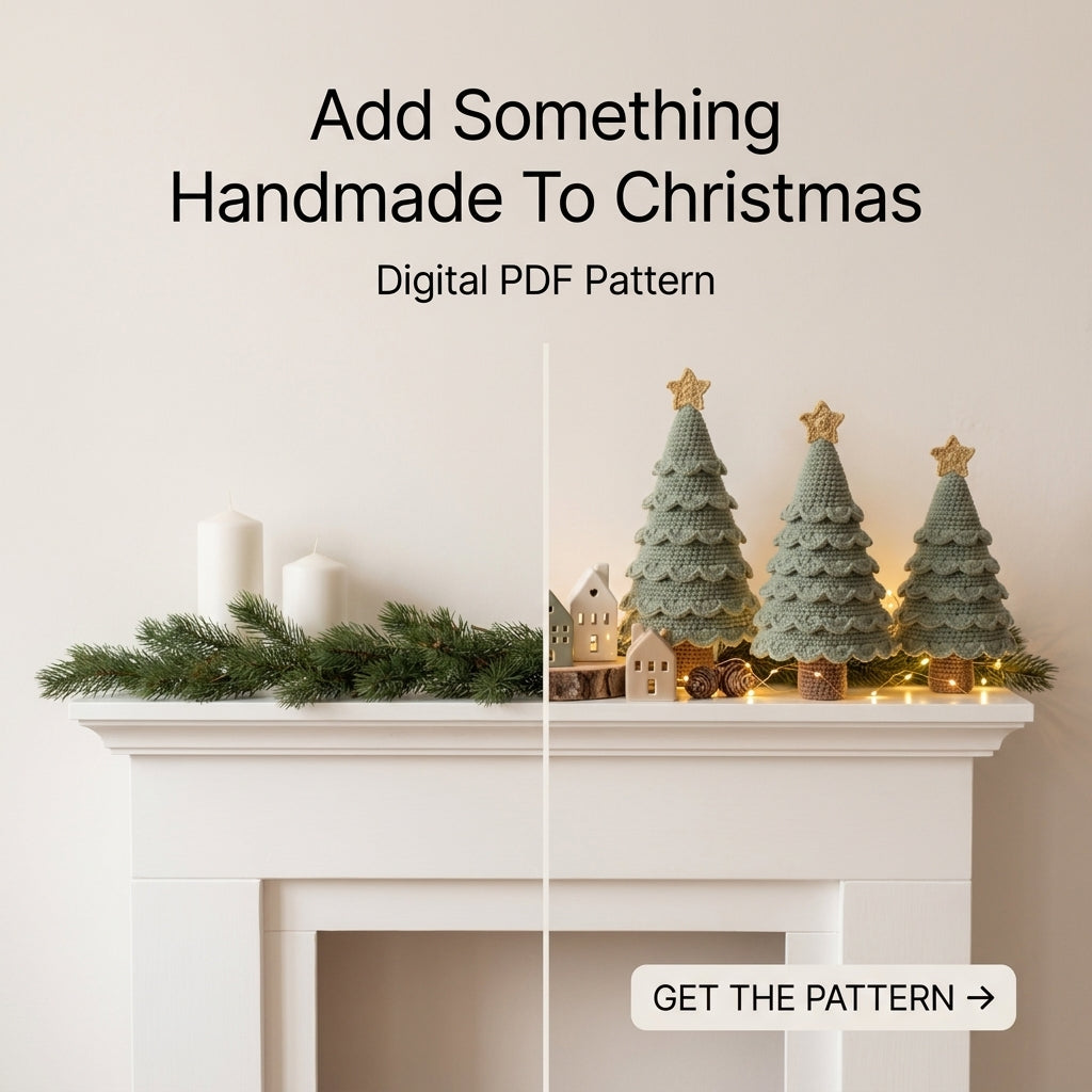 Crochet Christmas Tree Pattern – 3 Sizes, Scalloped Tabletop Trees