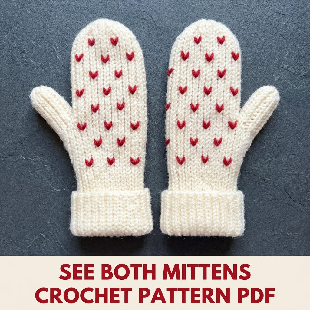 Little Hearts Mittens Crochet Pattern PDF – Ribbed Winter Mittens