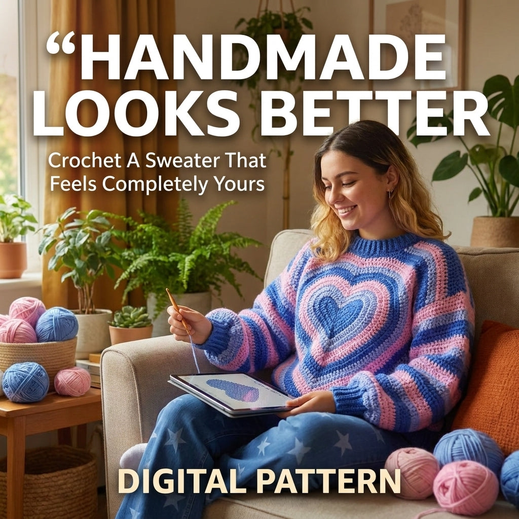 Heart Sweater Crochet Pattern | Concentric Heart Oversized Jumper | Sizes XS–[XX] | PDF Instant Download