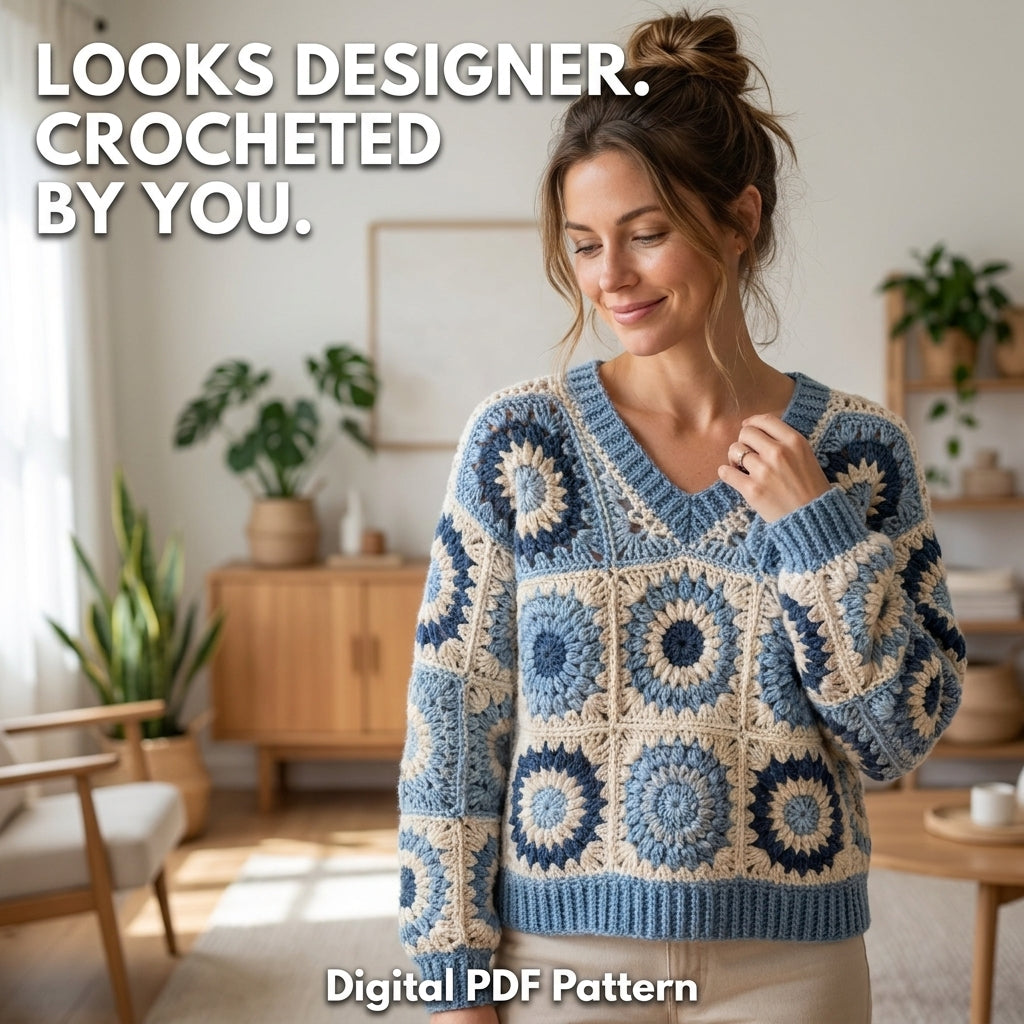 Heart Granny Square Sweater – Crochet Pattern PDF
