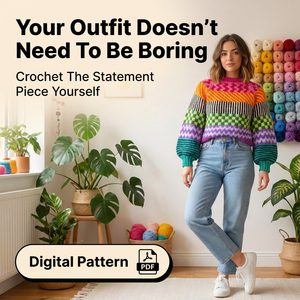 Colourwork Sweater KNITTING Pattern | Multi-Motif Striped Jumper with Balloon Sleeves | Stranded Colourwork | PDF Instant Download