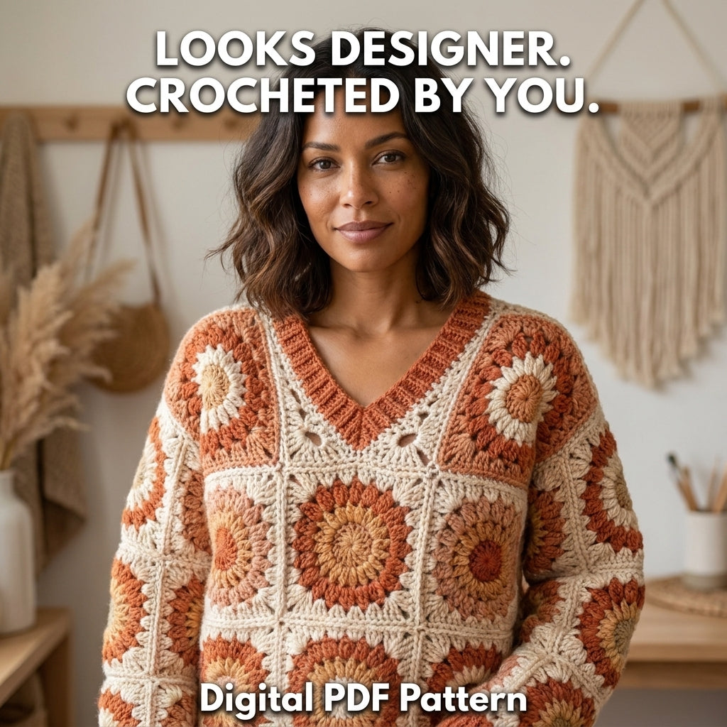 Heart Granny Square Sweater – Crochet Pattern PDF