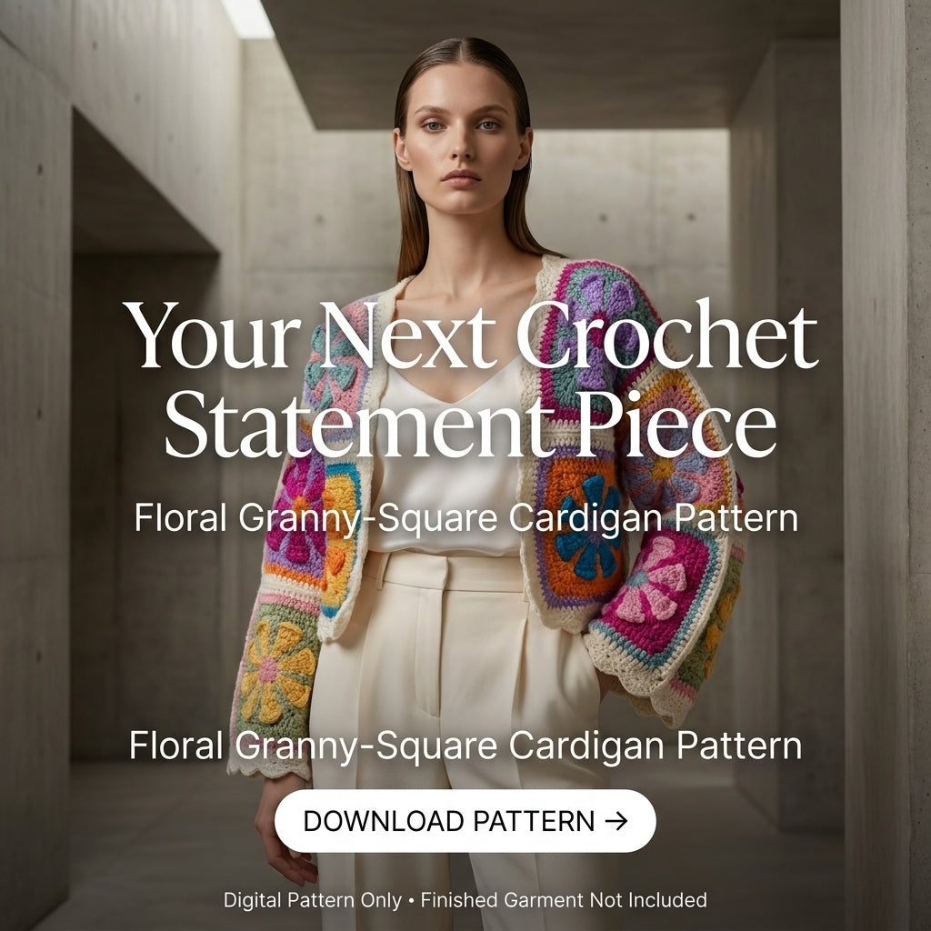 Floral Granny Square Cardigan Crochet Pattern | Cropped Patchwork Cardigan with Cream Border | Sizes XS–[XX] | PDF Instant Download