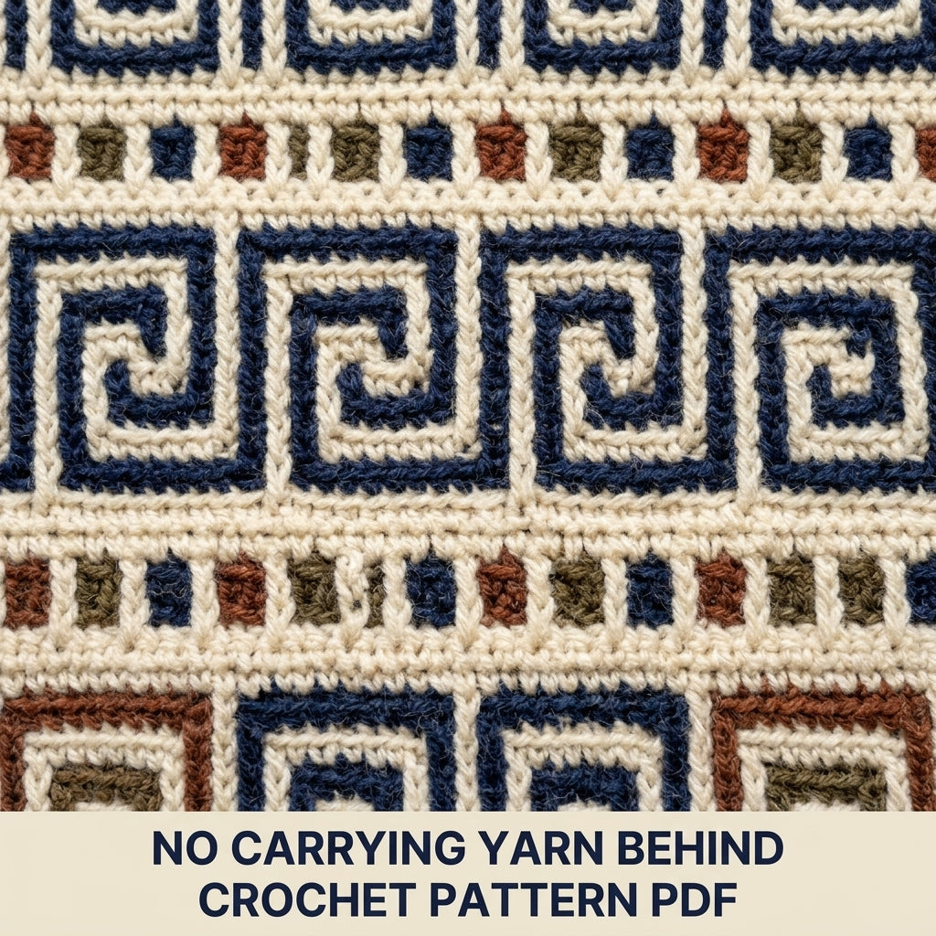 Greek Key Mosaic Crochet Blanket Pattern PDF – Classic Throw in Navy, Rust and Olive