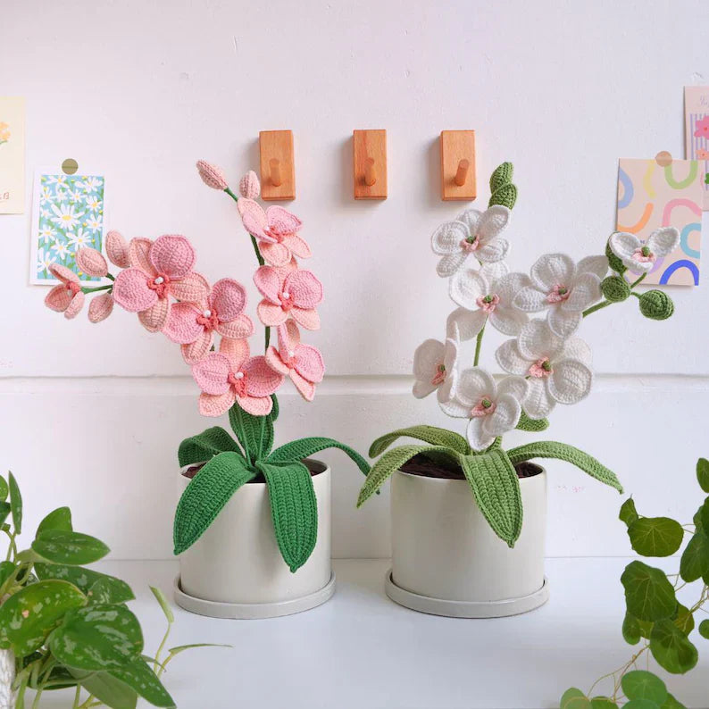 Orchid Crochet Pattern, Flower Crochet Patterns, Crochet Home Decor, Flower Basket Crochet Pattern