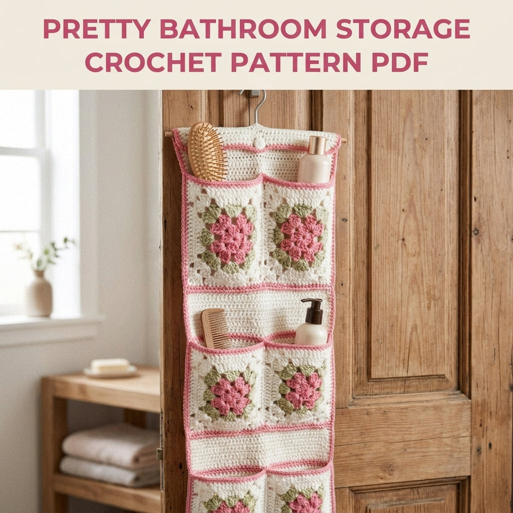 Rose Granny Pocket Organizer Crochet Pattern PDF – Hanging Bathroom Storage