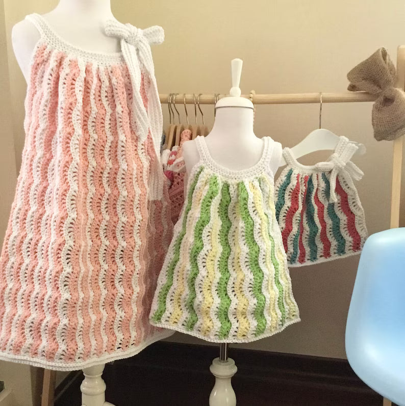 PDF Crochet PATTERN Pretty Waves Favorite Dress N 614 Size 0-3 months to 9-10 years