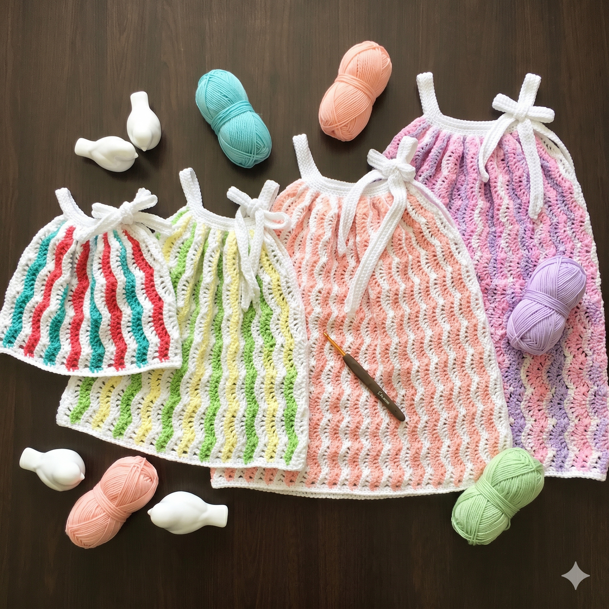 PDF Crochet PATTERN Pretty Waves Favorite Dress N 614 Size 0-3 months to 9-10 years