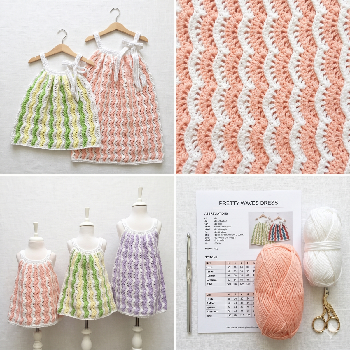 PDF Crochet PATTERN Pretty Waves Favorite Dress N 614 Size 0-3 months to 9-10 years