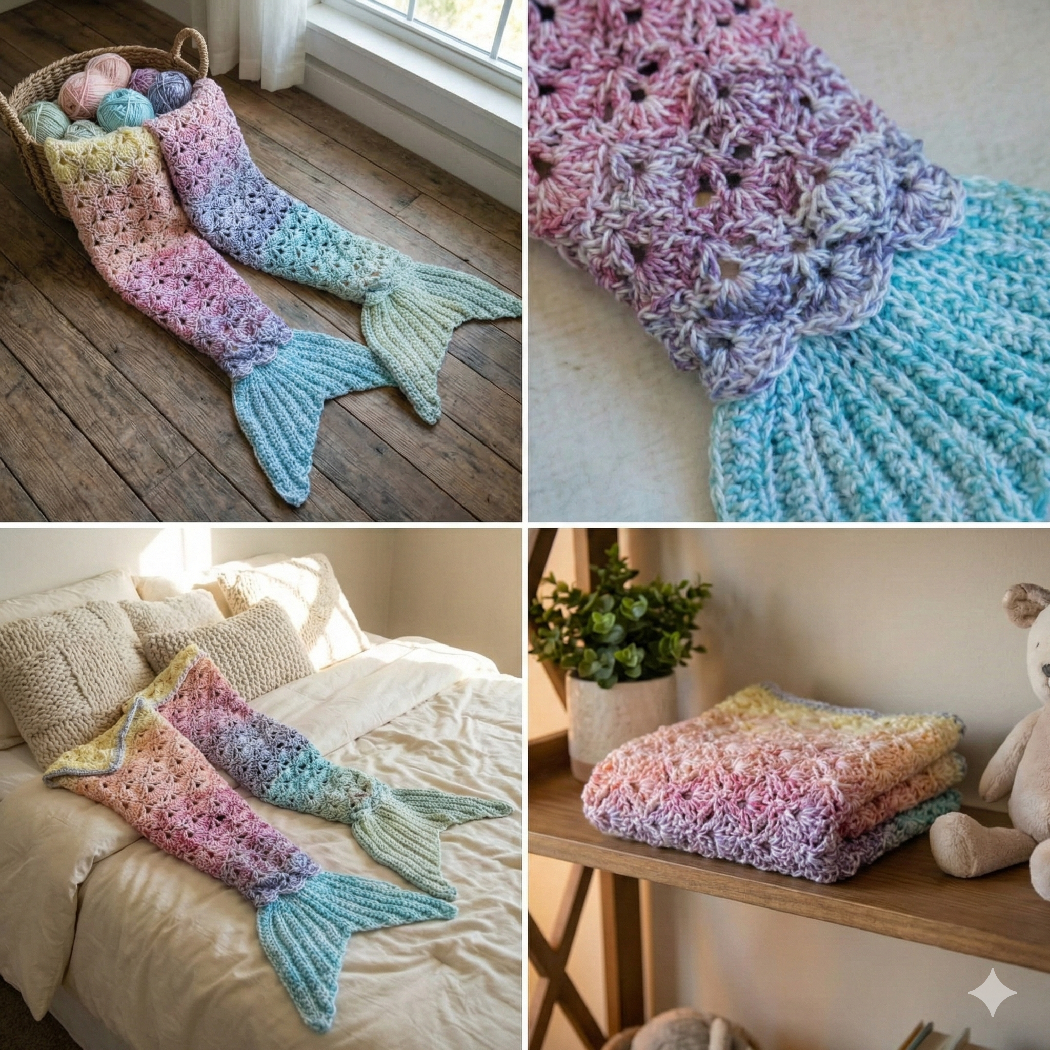 CROCHET PATTERN Rainbow Sparkle Mermaid Blanket / Mermaid tail / Ombre Mermaid / Shell Stitch Mermaid Blanket