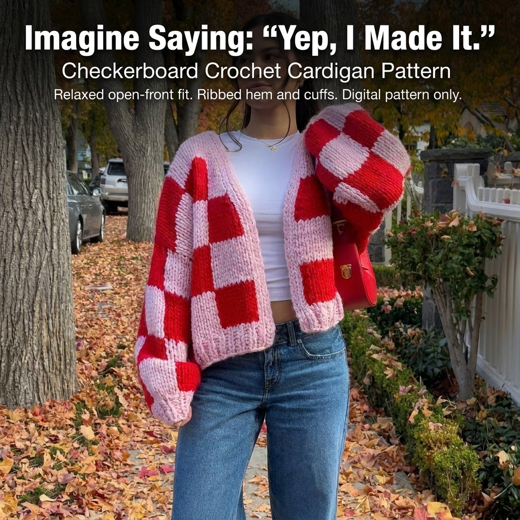 Chunky Checkerboard Cardigan KNITTING Pattern | Oversized Hand Knit Check Cardigan | Super Bulky Weekend Project | Sizes XS–[XX] | PDF Instant Download