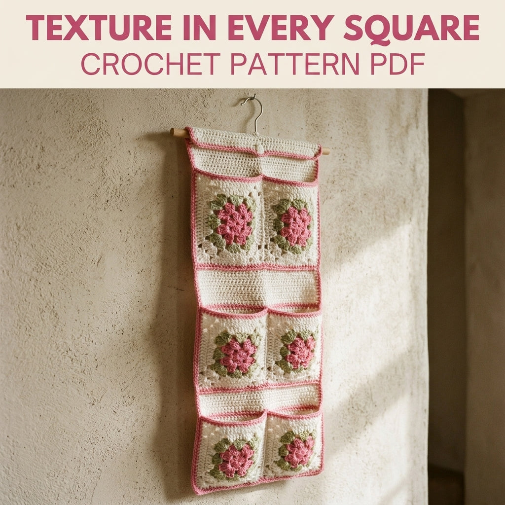 Rose Granny Pocket Organizer Crochet Pattern PDF – Hanging Bathroom Storage