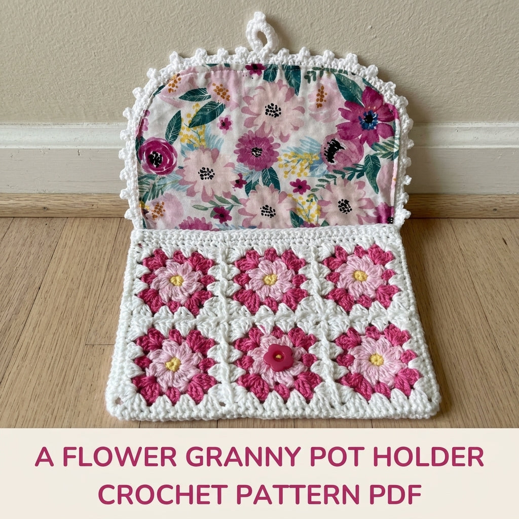 Flower Granny Pocket Pot Holder Crochet Pattern PDF – Kitchen Gift