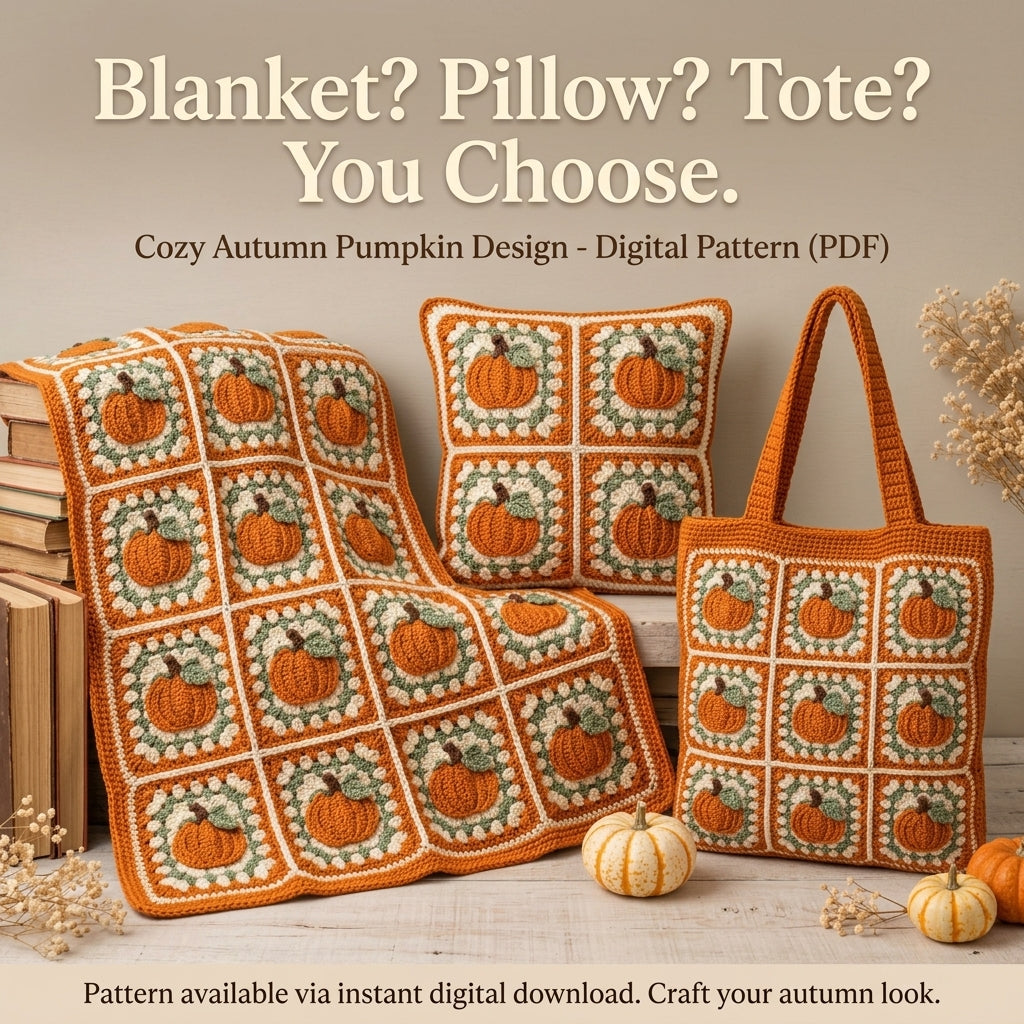 Pumpkin Granny Square Crochet Pattern — Autumn Motif Square for Blankets, Cushions and Bags, US Terms, PDF Download