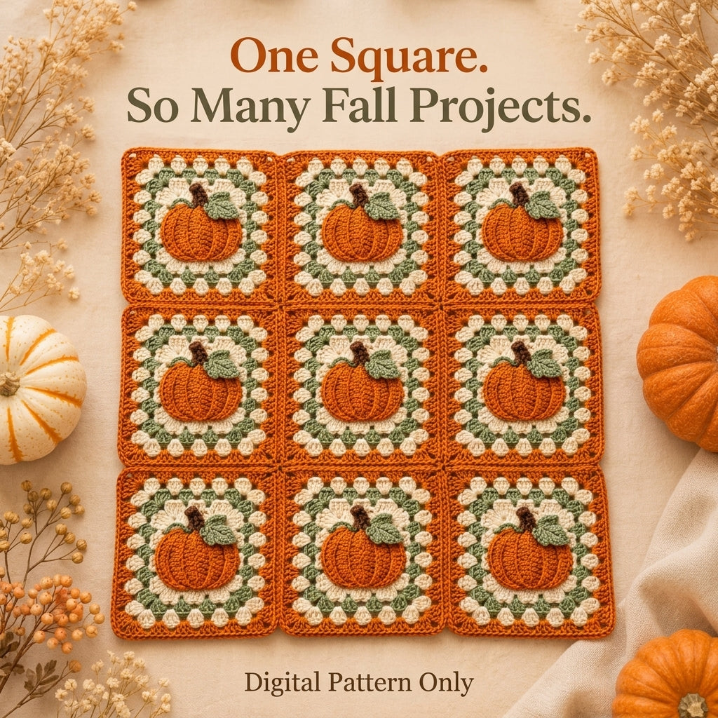 Pumpkin Granny Square Crochet Pattern — Autumn Motif Square for Blankets, Cushions and Bags, US Terms, PDF Download