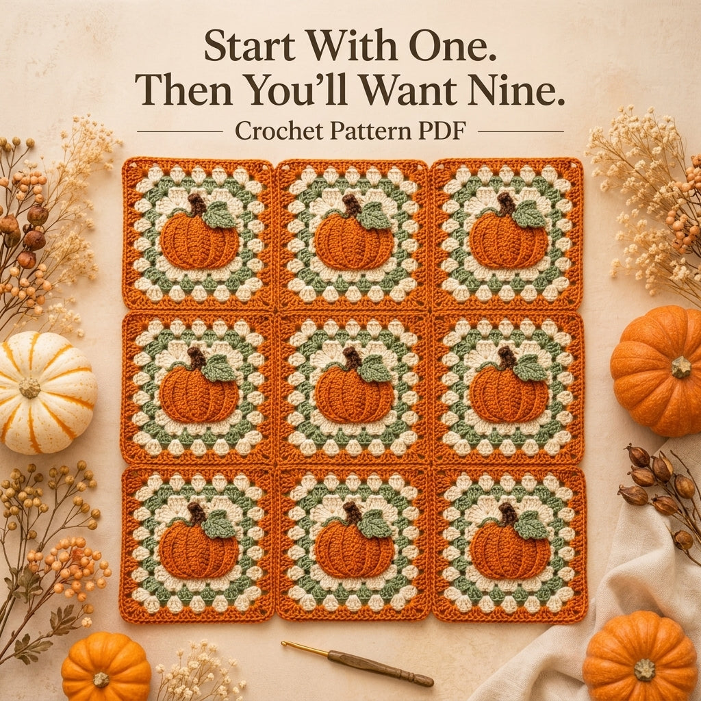 Pumpkin Granny Square Crochet Pattern — Autumn Motif Square for Blankets, Cushions and Bags, US Terms, PDF Download