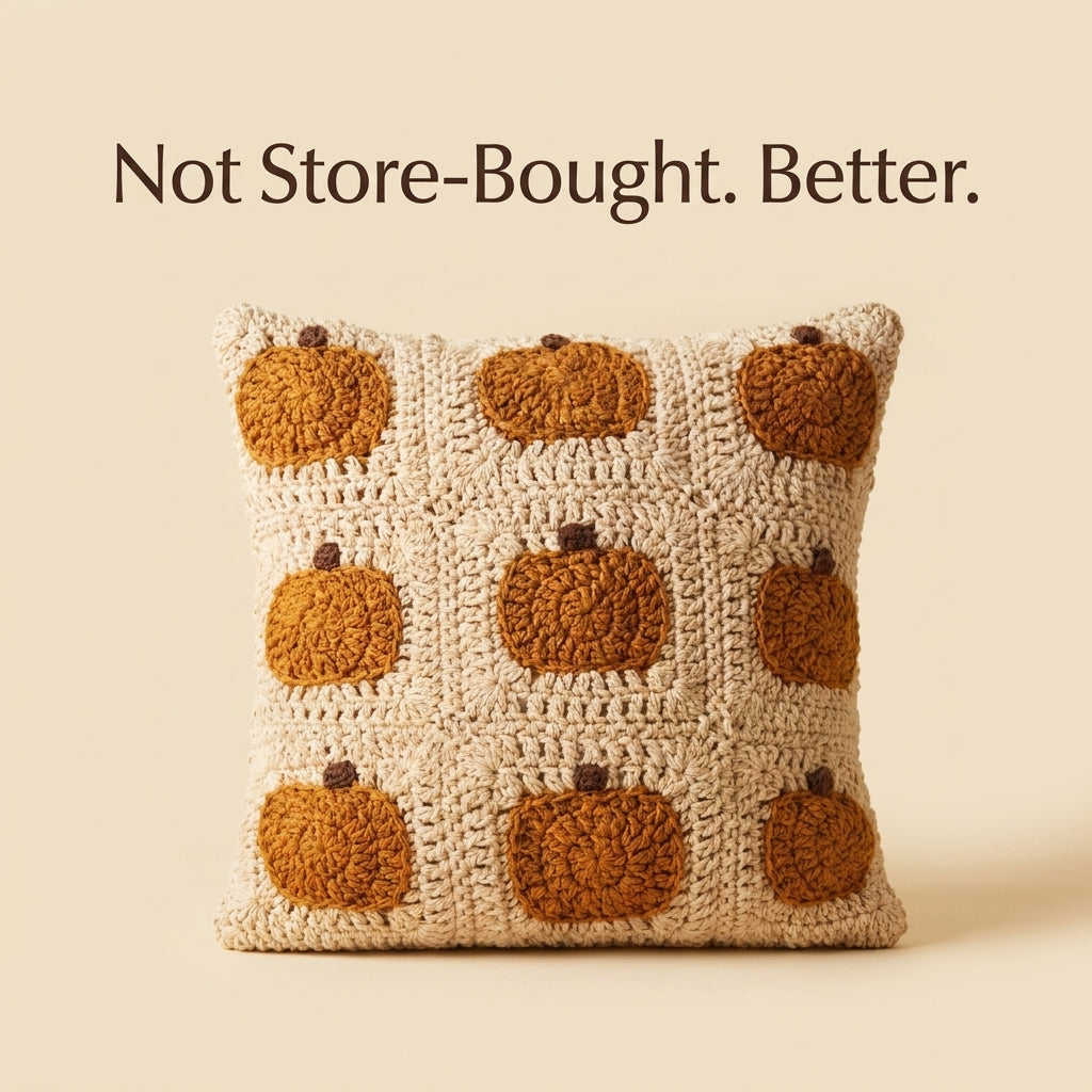 Pumpkin Granny Square Cushion Crochet Pattern — Autumn Pillow Cover in Cream and Rust, US Terms, PDF Download