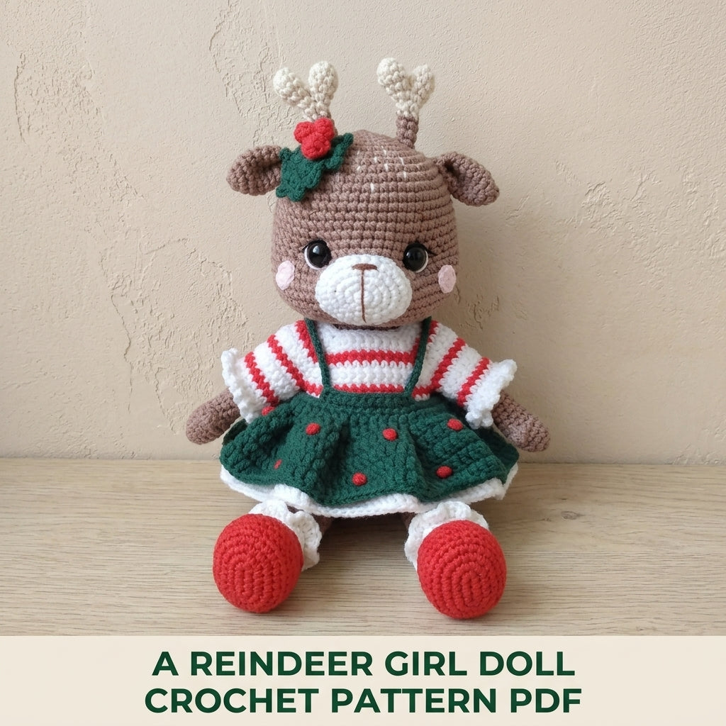 Reindeer Girl Amigurumi Doll Crochet Pattern PDF – Christmas Toy