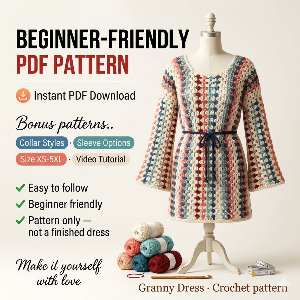 CROCHET PATTERN & VIDEO Granny Dress Pattern | xs-5xl (30-62