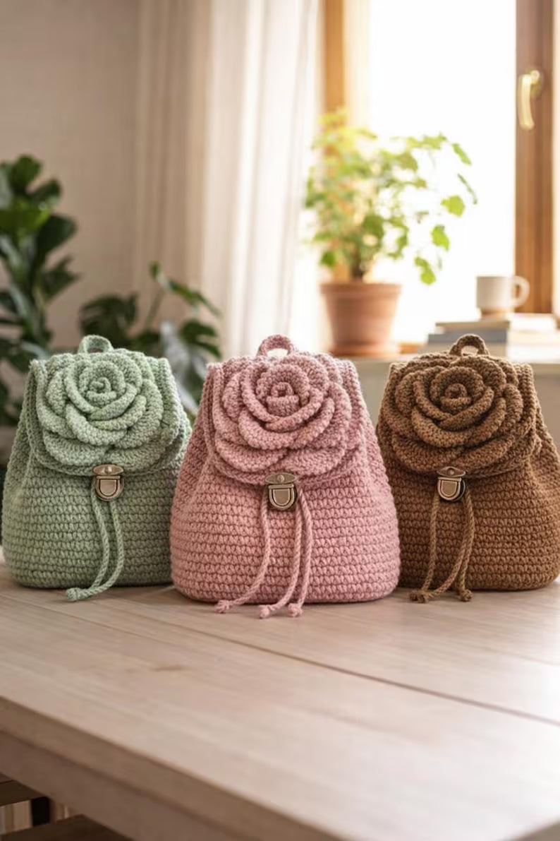 Crochet Rose Backpack Pattern | DIY Handmade Backpack | Crochet Rose Bag Tutorial | Instant Download Pattern