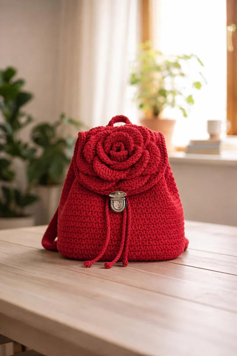 Crochet Rose Backpack Pattern | DIY Handmade Backpack | Crochet Rose Bag Tutorial | Instant Download Pattern
