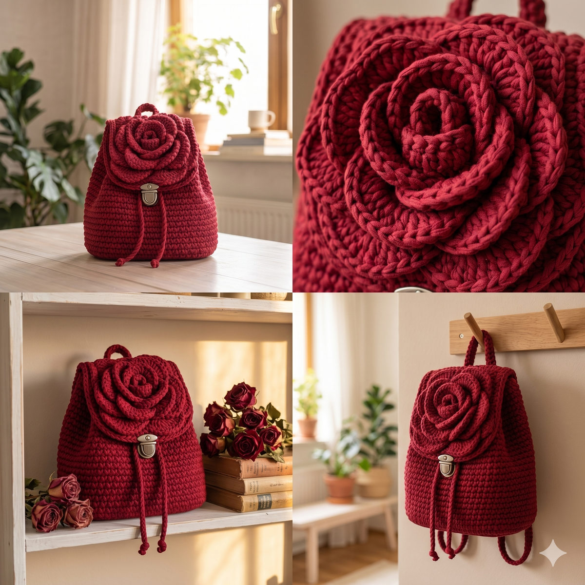 Crochet Rose Backpack Pattern | DIY Handmade Backpack | Crochet Rose Bag Tutorial | Instant Download Pattern