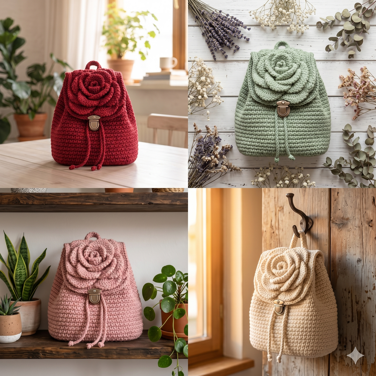 Crochet Rose Backpack Pattern | DIY Handmade Backpack | Crochet Rose Bag Tutorial | Instant Download Pattern