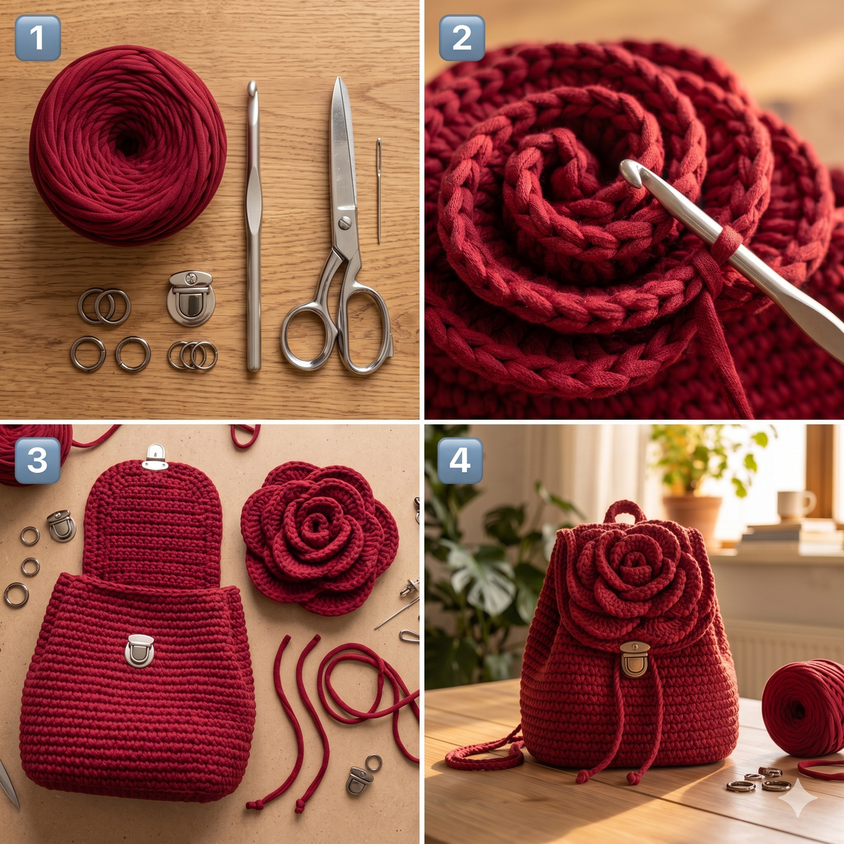 Crochet Rose Backpack Pattern | DIY Handmade Backpack | Crochet Rose Bag Tutorial | Instant Download Pattern