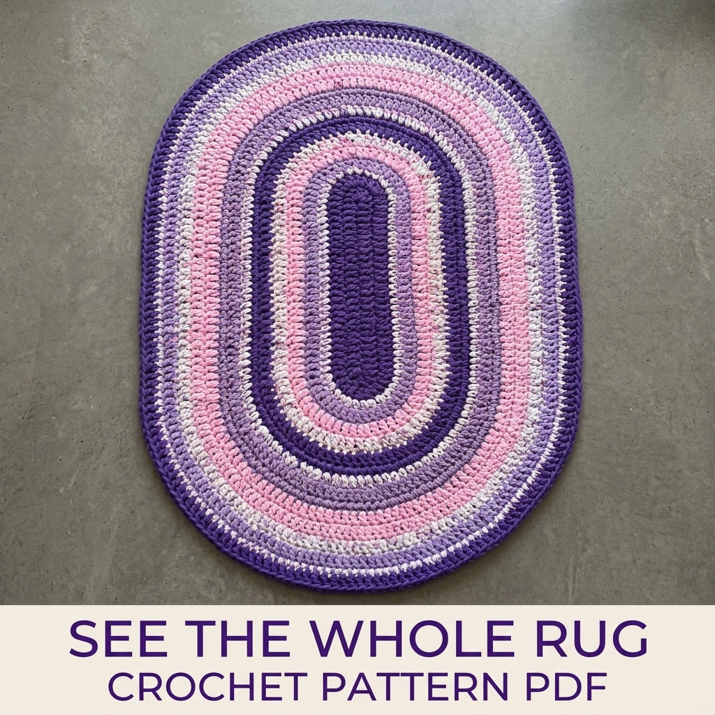 Lilac Oval Stripe Rug Crochet Pattern PDF – Purple T-Shirt Yarn Rug