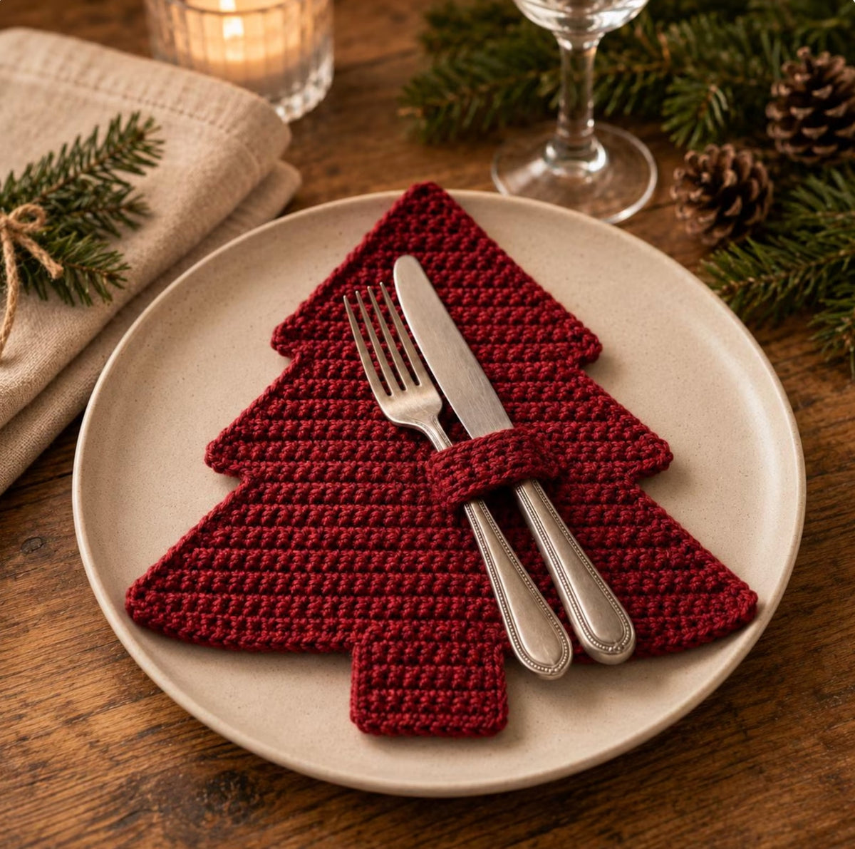Christmas Tree Placemat Crochet Pattern — Festive Table Set with Matching Napkin Ring, US Terms, PDF Download