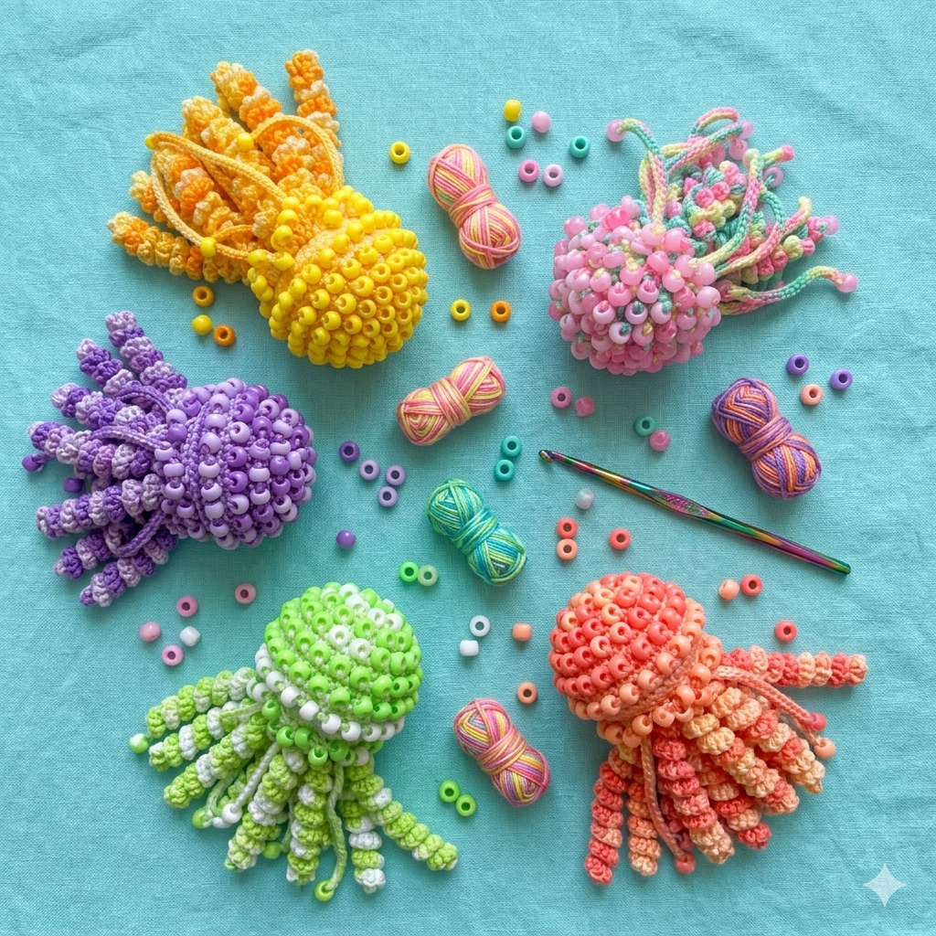 Sensory Jellyfish Crochet Pattern No Sew with Pony Beads PDF English