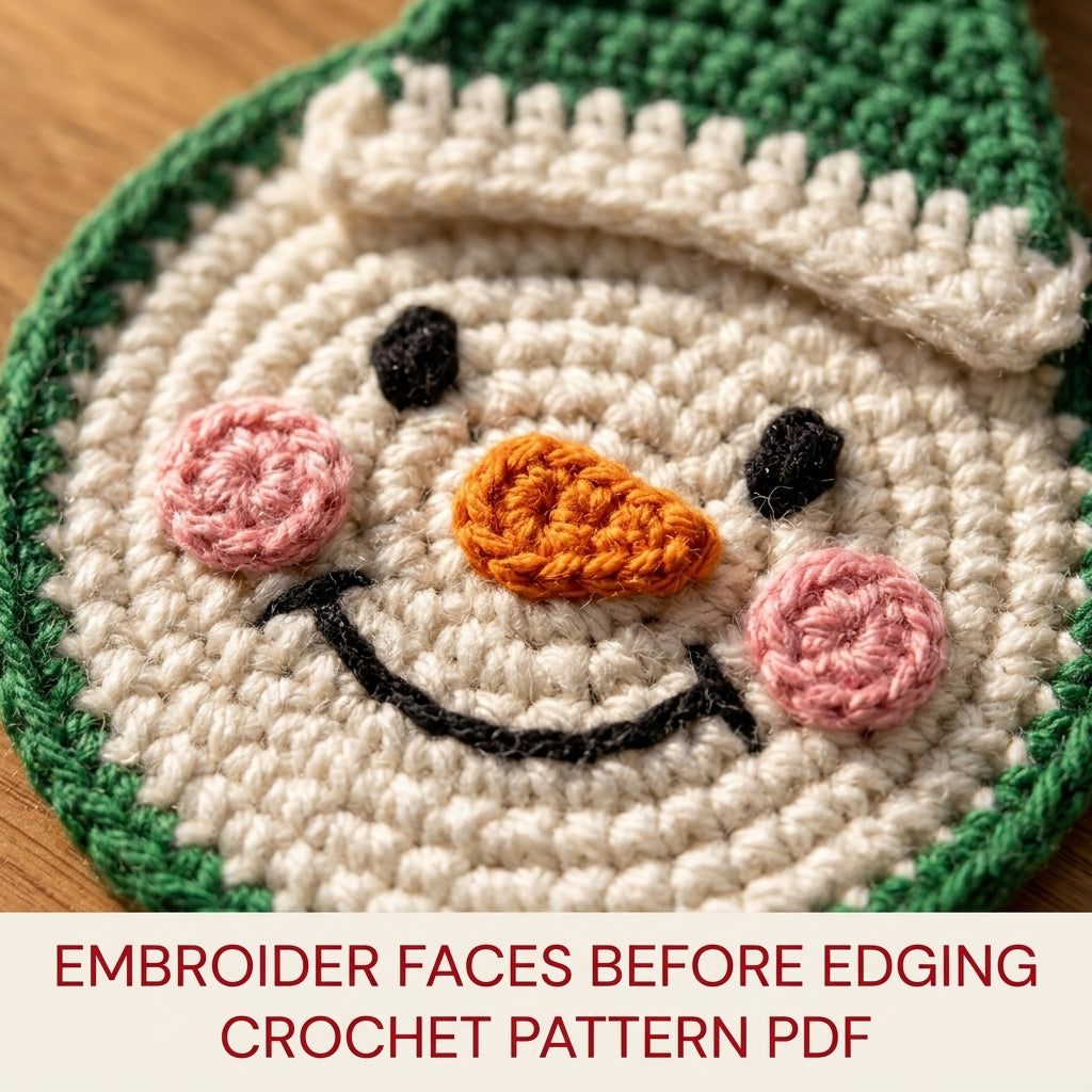 Green Snowman Coaster Set Crochet Pattern PDF – Snowman Coasters with Holder