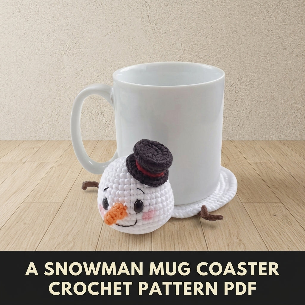 Snowman Mug Coaster Crochet Pattern PDF – Christmas Mug Rug